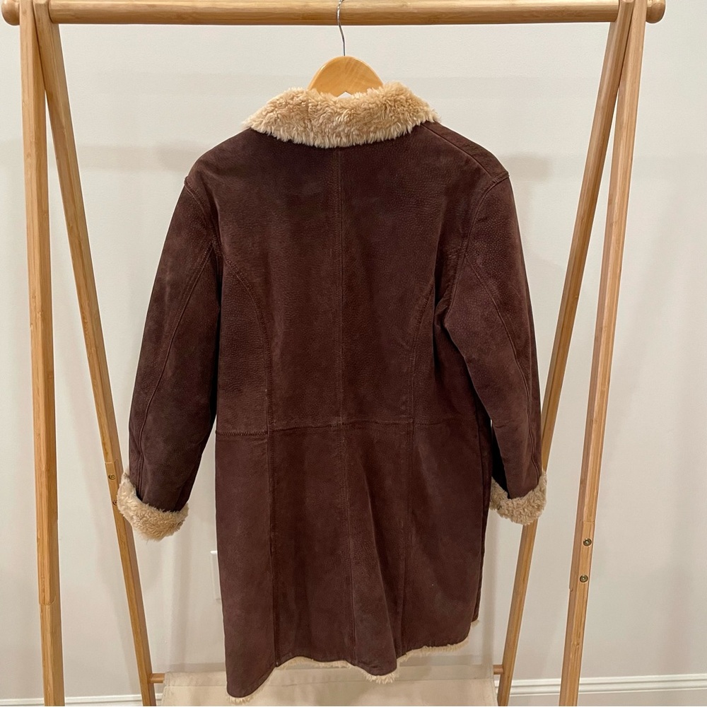 ✨SOLD✨ Vintage Suede Leather Penny Lane Longline Faux Fur Lined Collared Coat - Picture 6 of 6